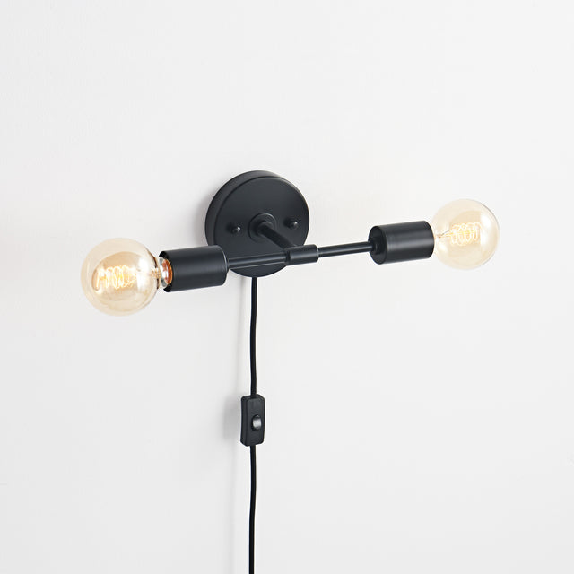 Brooklyn Plug-In 2-Light Wall Sconce - Black