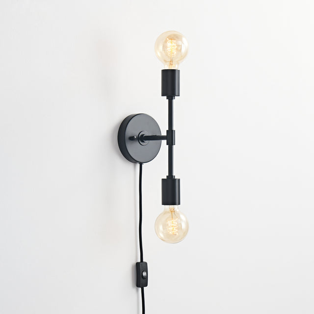 Brooklyn Plug-In 2-Light Wall Sconce - Black