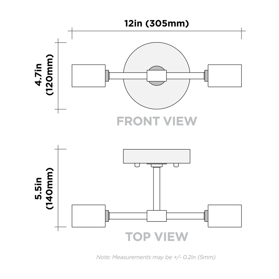 BW0023: 2-Light Wall Sconce Lamp - Tech Drawing