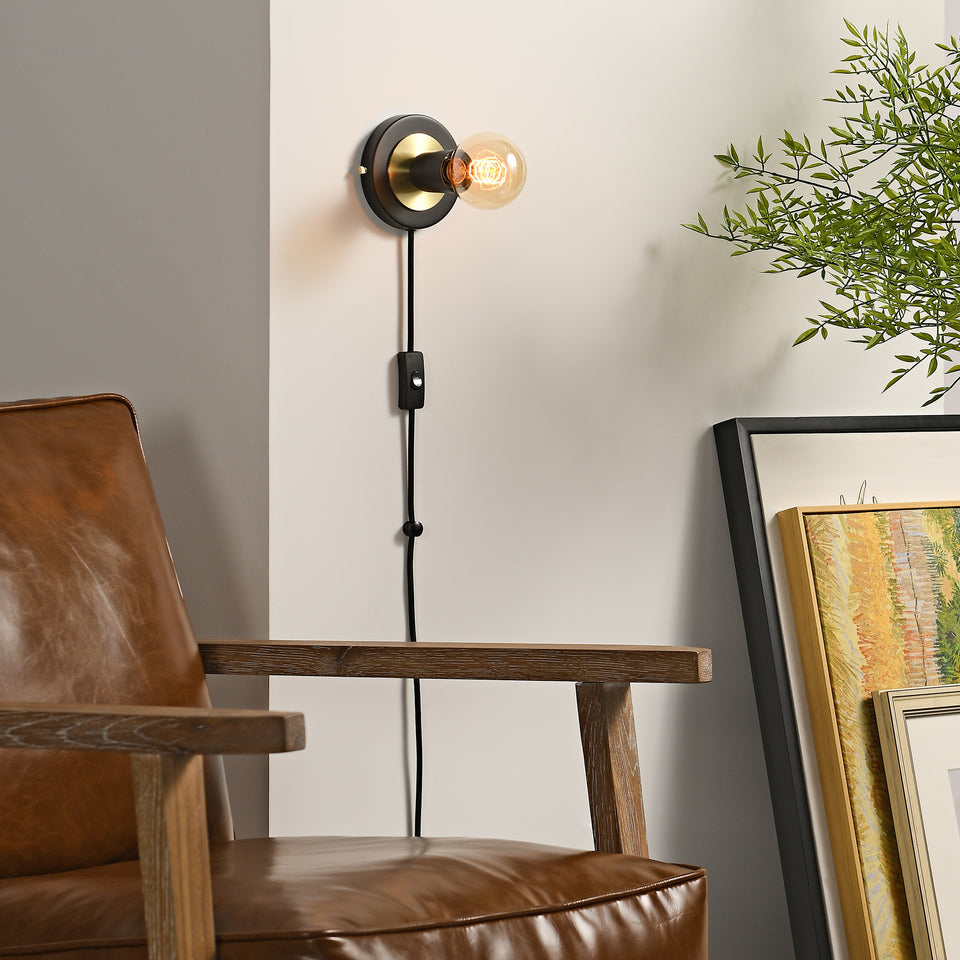 Luna Plug In Wall Sconce - Black/Gold