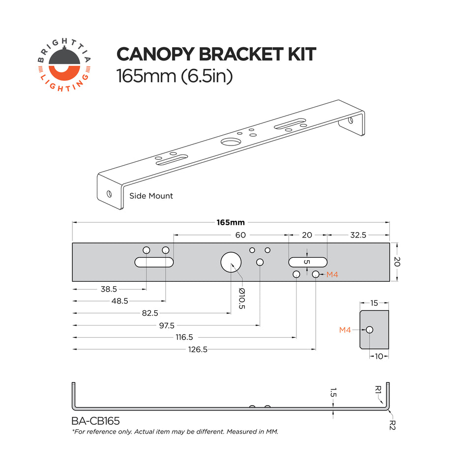 6.5in (165mm) Crossbar Bracket Kit For Ceiling Canopies