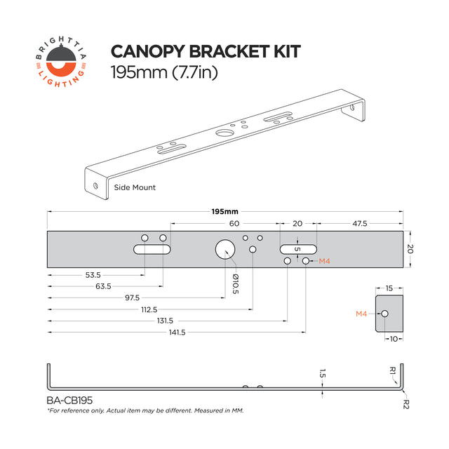 7.7in (195mm) Crossbar Bracket Kit For Ceiling Canopies